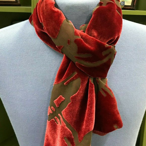 Burgundy Burnout Velvet Scarf with Silk Backing 10x59" Oblong Wrap Shawl - Picture 5 of 9